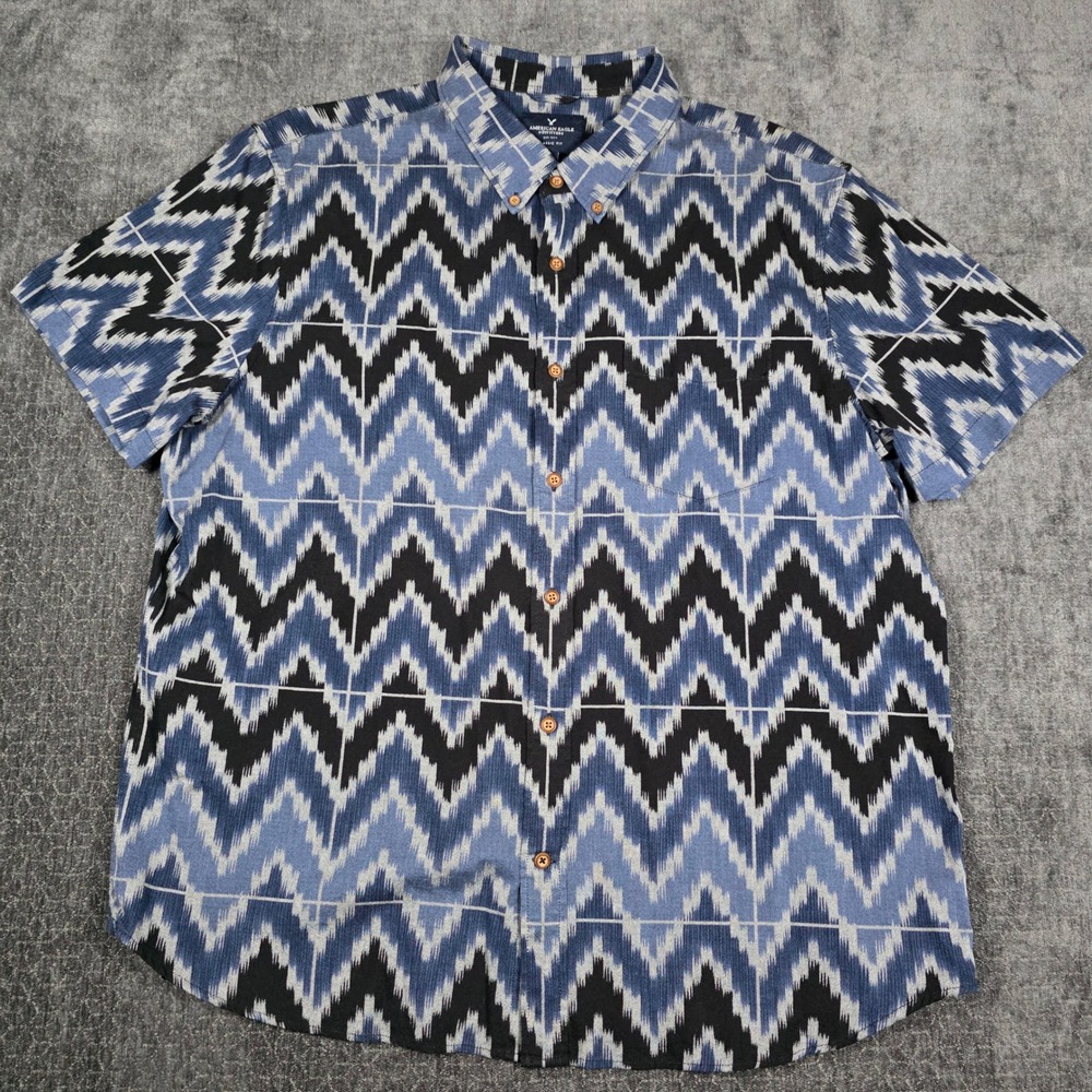 American Eagle Mens XXL Classic Fit Ikat Chevron Geometric Aztec Button Up Shirt